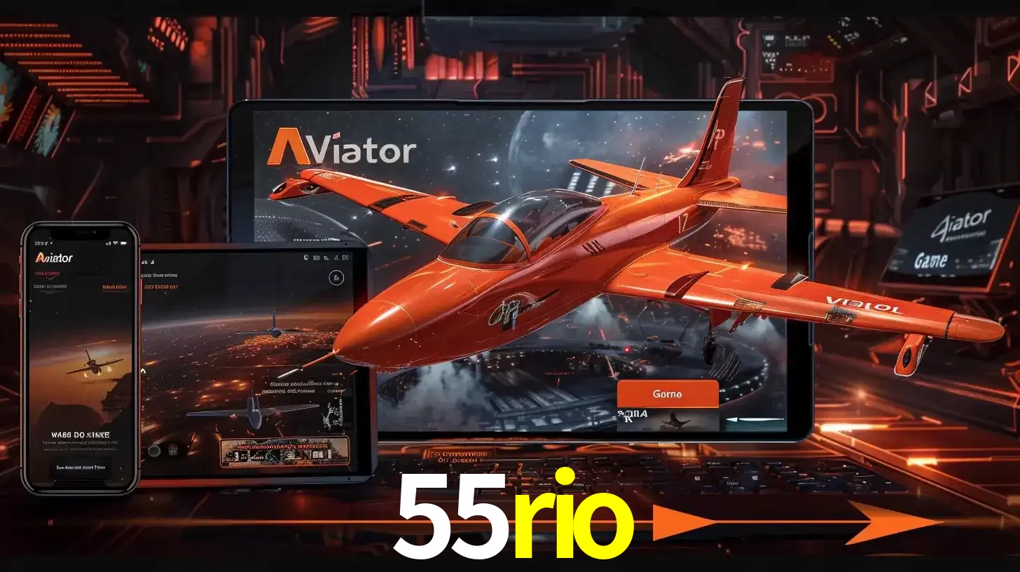 Apresentação tecnológica do jogo Aviator com um avião saindo da tela de um tablet, demonstrando a experiência imersiva em múltiplos dispositivos no 55rio.