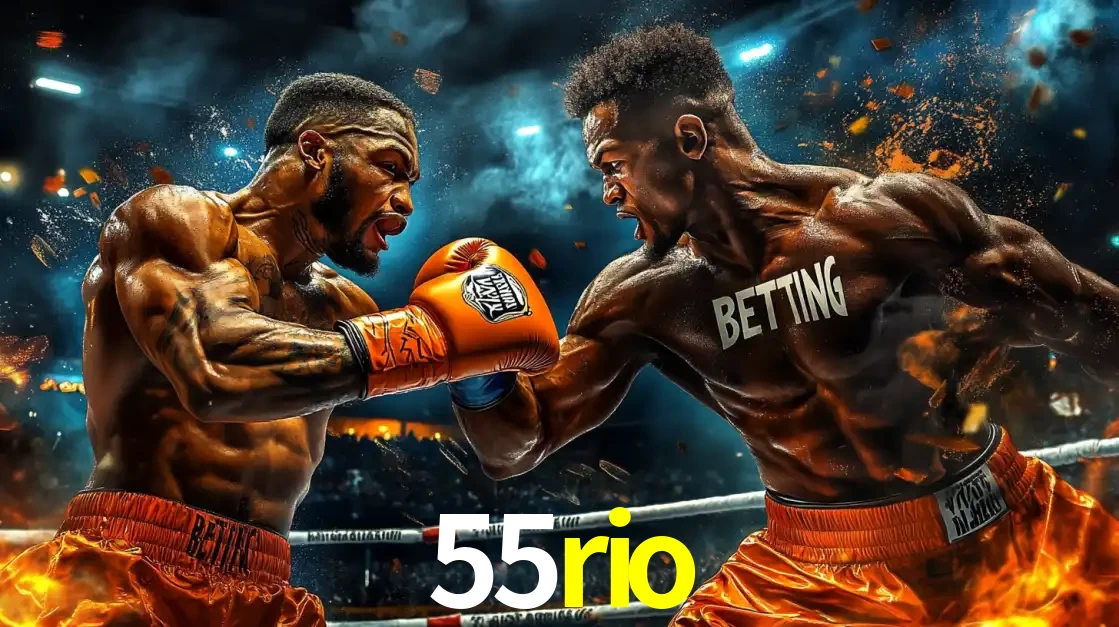 Dois boxeadores em uma luta intensa e explosiva, representando a adrenalina e as oportunidades de apostas em esportes de combate disponíveis na plataforma 55rio.