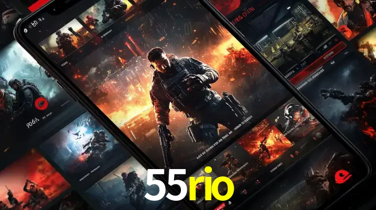 Tela de um celular exibindo uma galeria de jogos de tiro com temática militar, mostrando a variedade de e-sports disponíveis para apostas na plataforma de entretenimento 55rio.